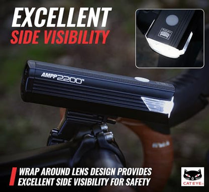 CATEYE AMPP USB Rechargeable Bike Light – High Visibility Super Bright OptiCube™ Headlight for Commuters, Road Cyclists & Mountain Bikers, Day & Night Riding Modes, IPX4 Waterproof, Tough & Durable - style: Ampp2200