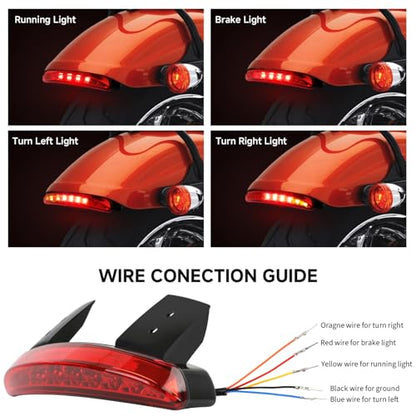 Rich Choices Motorcycle Chopped Rear Fender Edge LED Brake License Plate Tail Light Stop Running Light Turn Signal Lamp for Harley Sportster XL883N 1200N XL1200V XL1200X (Red Lens) - color: Red Lens#1