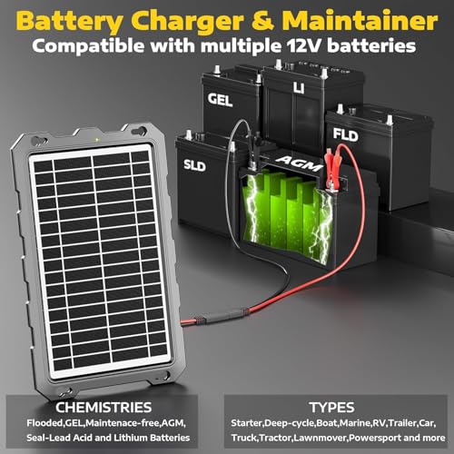SUNAPEX 12V Solar Battery Charge: 10W Waterproof Portable Solar Panel Kit - Battery Maintainer Trickle Charger - with Upgrade Built in Charge Controller for Car Boat RV Trailer Automotive Motorcycle - size: 10W