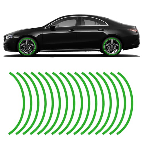 16PCS Reflective Car Wheel Decorative Stripe Stickers, Anti Scratch Vehicle Night Safety Warning Tape Decal, Universal Automotive Exterior Tire Rims Sticker Accessories for Most Vehicles (Green) - color: Light Green