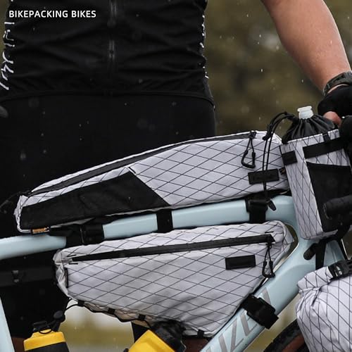 Rhinowalk Bike Frame Bag 2.1L, Waterproof Front Tube Bag with Dual Compartments, YKK Zipper, Phone Storage & Cable Port – Fits Most Bikes – White - color: White, 2.1L