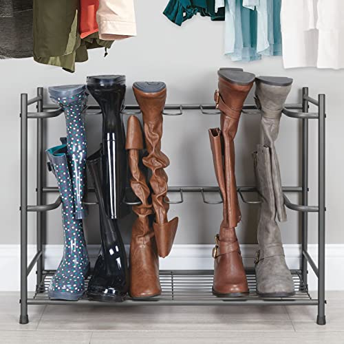 mDesign Boot Storage and Organizer Rack - Space-Saving Holder for Rain, Riding, Dress Boots - Holds 6 Pairs, Sleek Modern Design, Sturdy Steel Construction - Graphite Gray - color: Graphite