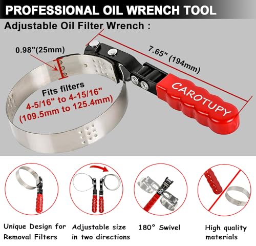 Large Oil Filter Wrench, Oil Filter Removal Tool Fits Filter from 4-5/16" to 4-15/16" for Oil Change