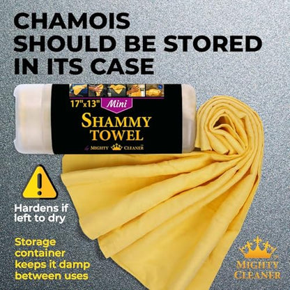 Premium 2pk Mini +1 Free Shammy Cloth for Car Drying - 17”x13” - Super Absorbent Chamois Towel for Car - Scratch-Free, Reusable & Soft Cleaning Towel - color: Yellow, Blue, Purple
