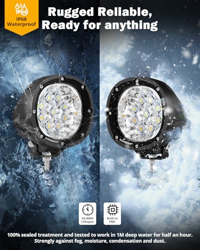 Auxbeam P4 Series Dual Color Round Strobe Light Pods 4-Inch 90W | Memory function flashing offroad lights, amber white 6-mode fog lights, automotive warning spot light bar - color: P4 Series Amber White 6 Modes Lights