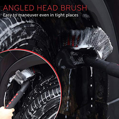 TAKAVU 17.5" Wheel Tire Body Brush Red Soft Bristle - Gentle Car Wash Brush Long Handle for Safe Tire Sidewall & Wheel Cleaning - Scratch - Free Automotive Tool - color: Red
