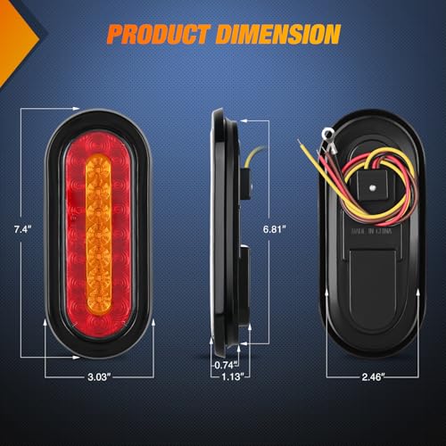 Nilight 6 Inch Oval Trailer Tail Light 2 PCS Red Brake Stop Amber Left Right Turn Signals Lights with Flush Mount Grommets Plugs Mounting Brackets for RV Truck Luggage Rack - color: 2Pcs 6" Red/Amber Tail Lights