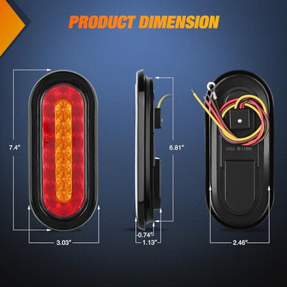 Nilight 6 Inch Oval Trailer Tail Light 2 PCS Red Brake Stop Amber Left Right Turn Signals Lights with Flush Mount Grommets Plugs Mounting Brackets for RV Truck Luggage Rack - color: 2Pcs 6" Red/Amber Tail Lights