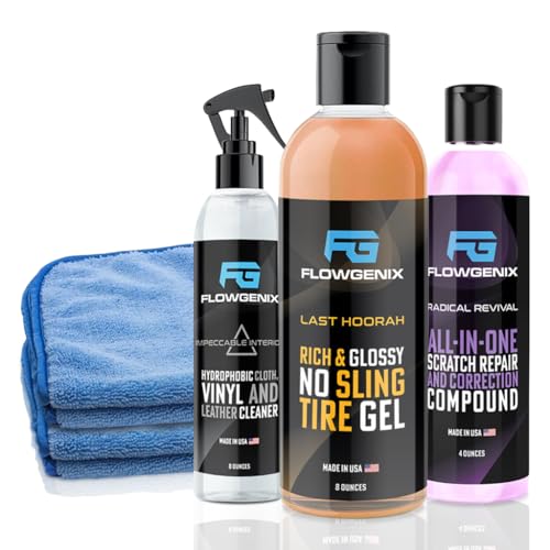 Grand Slam 3-Pack - Includes Tire Shine Gel (8oz), Car Scratch Remover (4oz), Water-Repellent Vinyl and Car Leather Protector (8oz), 2 Microfiber Towels - color: Grand Slam