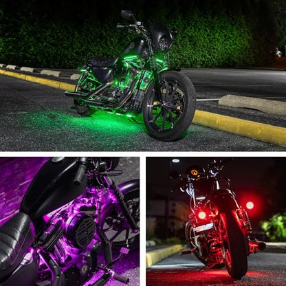 LEDGlow 20pc Advanced Million Color LED Motorcycle Accent Flexible Underglow Lighting Kit Compatible with Harley Davidson Sportster Models - Brake Lights Feature - Waterproof