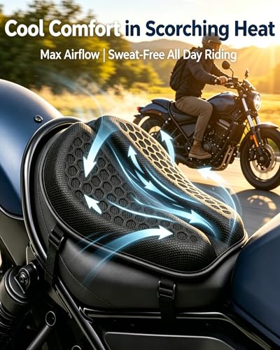 2026 New Motorcycle Seat Cushion, 3D Honeycomb Tailbone Cutout Pressure Relief Cooling Seat Pad, Universal Shock Absorbing Non‑Slip for Long Distance Rides (with Cover) - color: with Cover