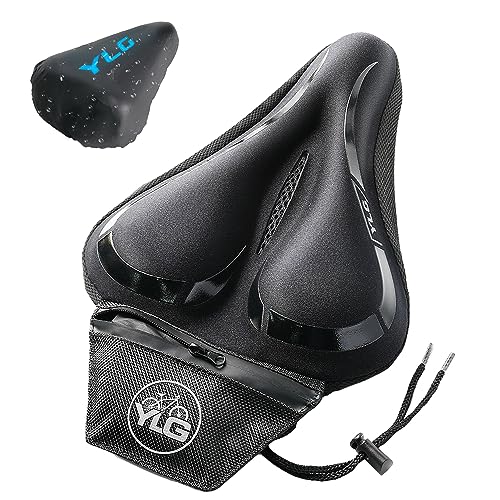 YLG Bike Seat Cover, Memory Foam & Gel Bike Seat Cushion Cover for Men Women, Comfortable Bicycle Seat Cover for Peloton/Fixed/Cruiser/Indoor/Outdoor Bike seat with Waterproof Cover - color: Black