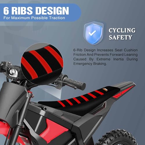 Motorcycle Dirt Bike Seat Cover Compatible with Yozma IN10 Universal Dirt Pit Motocross Rubber Seat Cushion (Black Red Ribs) - color: Black Red Ribs