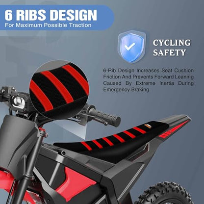 Motorcycle Dirt Bike Seat Cover Compatible with Yozma IN10 Universal Dirt Pit Motocross Rubber Seat Cushion (Black Red Ribs) - color: Black Red Ribs