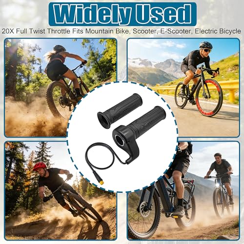 20X Full Twist Throttle Grip, 3 Pin Water Proof Connection | Compatible with Ebike 12V-72V, Electric Bike Throttle, with Waterproof Connector, Electric Bicycle, E-Scooter, Mountain Bike