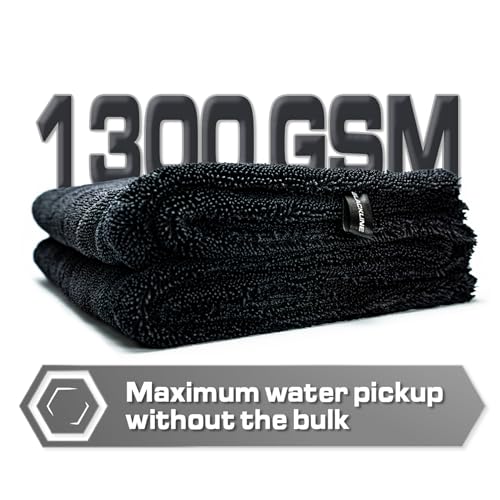 Blackline 24"x36" Twisted-Loop Car Drying Towel, 1300GSM, Streak Free, Lint Free, Reusable - Car Accessories, Microfiber Cleaning Cloth for Car, Truck, SUV - One Pass is All You Need - color: Charcoal Grey