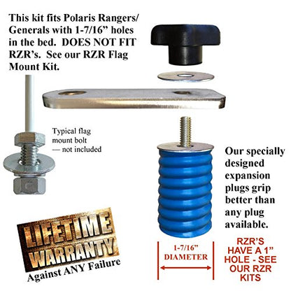 GripPRO Flag Mount Fits Polaris Lock & Ride Bed Holes on Ranger & General, Quick Release UTV ATV Flag Pole Holder for 1-7/16" Mounts, for XP, Crew, 1000, Not for RZR or 1" Hole Models, US-Based Brand
