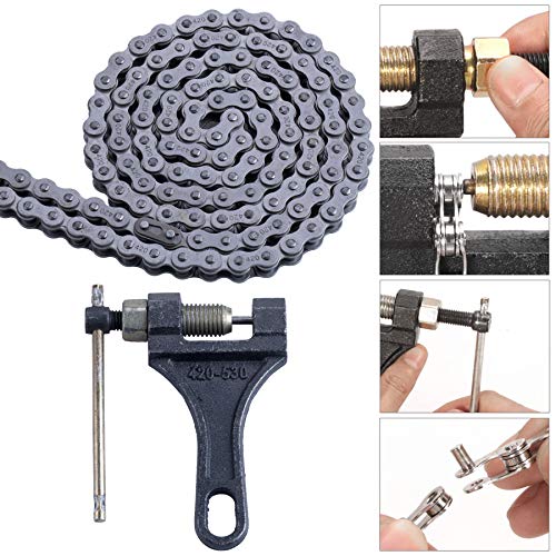 420 Motorcycle Chain+ Chain Breaker,420 Standard Roller Chain 132 Link for 110cc 125cc Dirt Pit Bike ATV Quad Go Kart Scooter Mini Bike - size: 132 Link Independent chain breaker