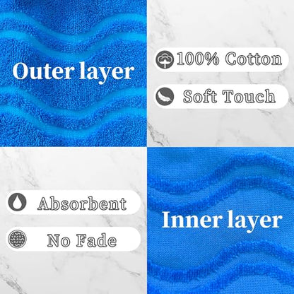 VOOVA & MOVAS 6-Pack Shower Wash Cloth, 100% Cotton Soft Absorbent Bath Mitts with Hanging Loop, 8.3x6.3 Inch European Style Bathing Gloves for Body & Spa, Jacquard Blue Wave - color: Jacquard-blue Wave