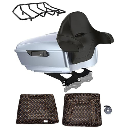 Advanblack Atlas Silver Metallic King Tour Trunk Pack, Black Mount Bracket, Top Luggage Rack, Orange Trunk Pak Liners Fit for 09-Later Harley Touring, Road Glide, Street Glide Special, Electra Glide - color: Atlas Silver