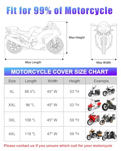 Full Enclosed Motorcycle Cover Waterproof Outdoor/Indoor Storage Waterproof Motorcycle Cover Heavy Duty Fits Scooter/Moped/Dirtbike Motorcycles Length up to 86.5" with Reflective Strips - size: 1.(XL)86.5"Lx 45"Wx 53"H