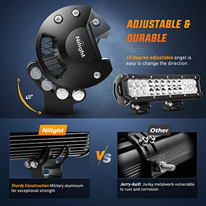 Nilight LED Light Bar 12 Inch 72W Spot Flood Combo Off Road Lights Driving Fog Led Pods Lights with 16AWG Wiring Harness Kit-2 Leads for Van Camper Car Pickup Golf Cart ATV UTV SUV Truck Boat 4x4 - color: 72W Light 2Pcs + Wiring harness
