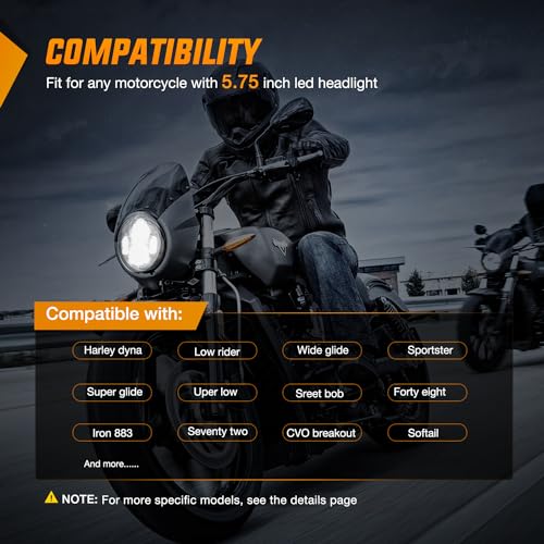 Nilight 5-3/4 5.75 Inch Motorcycles LED Headlight Compatible with Harley Davidson Sportster Iron 883 Dyna Street Bob Super Wide Glide Low Rider Night Rod Train Softail, Black - color: 5.75Inch LED Headlight Black