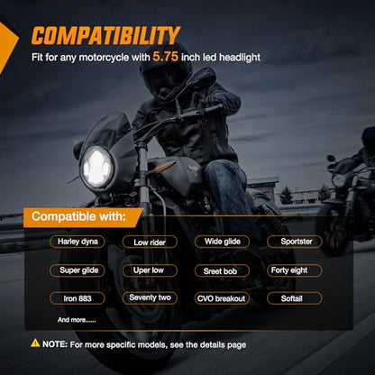 Nilight 5-3/4 5.75 Inch Motorcycles LED Headlight Compatible with Harley Davidson Sportster Iron 883 Dyna Street Bob Super Wide Glide Low Rider Night Rod Train Softail, Black - color: 5.75Inch LED Headlight Black