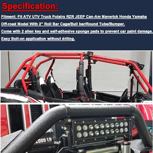 DaSen Adjustable 2" LED Light Roll Bar Tube Clamp Mount Brackets Compatible with Polaris RZR Ranger Most ATV UTV Truck