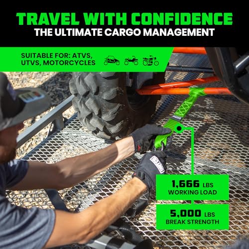 Rhino USA Soft Loop Tie Down Straps (4-Pack) - 1.6 Inch x 17 Inch (5,000 lbs Break Strength) Heavy Duty Motorcycle Handlebar Straps for use with Ratchets for ATV, UTV, Dirt Bike (Green) - color: Green 4-Pack