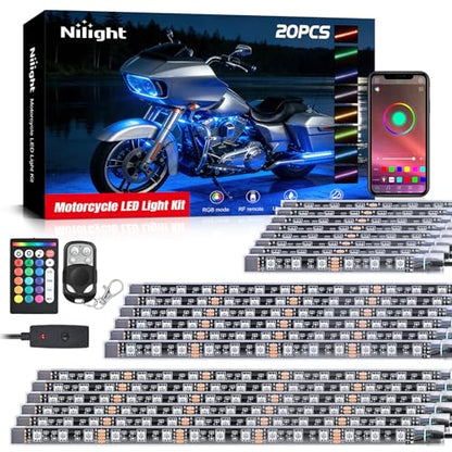 Nilight 20PCS Motorcycle RGB LED Light Kit Waterproof Multi Color Atmosphere Neon Accent Lights Lamp APP and Remote Control Underbody Strips for Harley Davidson Honda Kawasaki Yamaha Suzuki - color: 20Pcs RGB LED Strip-APP