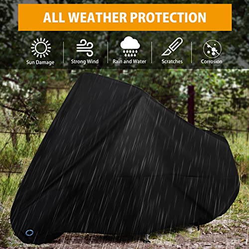 Motorcycle Cover All Season Universal Weather Waterproof Motorbike Cover with Lock-Holes & Storage Bag XXL Motorcycles Vehicle Cover for Harley Davidson, Honda, Suzuki, Kawasaki, Yamaha - size: XXL