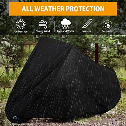 Motorcycle Cover All Season Universal Weather Waterproof Motorbike Cover with Lock-Holes & Storage Bag XXL Motorcycles Vehicle Cover for Harley Davidson, Honda, Suzuki, Kawasaki, Yamaha - size: XXL