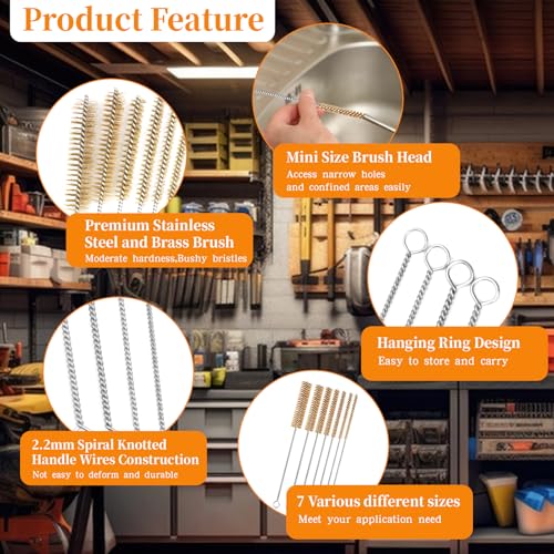 16pcs Brass Wire Brush Set Tube Cleaning Brush 12" Round Brushes Kit Bore Brush Metal Bristle Cleaning for Pipe, Tube, Auto Parts, Engine 2 Set for (6mm/8mm/12mm/15mm/18mm/20mm/22mm/25mm) - size: 16