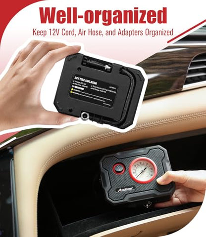 AVID POWER 12V Tire Inflator Portable Air Compressor, Portable Car Air Pump w/Display Gauge and LED Light, Air Pump for Car Tires, Bike, Motorcycle, Compact, Lightweight