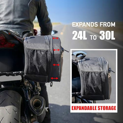 Nomad Motorcycle Saddlebags 24–30L Expandable (15L*2) – Waterproof, Detachable Side Bags for Ninja 400/500, Grom, CBR500R, CB500X, KTM Duke, & All Sport, Dirt & Dual Sport mini motorcycle Bikes