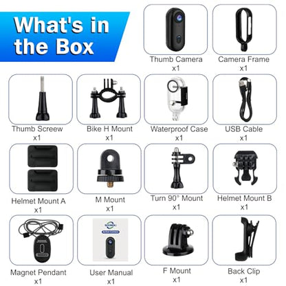 i3 4K Thumb Action Camera, Tiny Size, Mount Anywhere, Small Body Camera with Spring Clip, Portable Vlogging, Hands-Free POV Recording, Helmet Cam for Cycling, Motorcycle (with 32G Card, Black) - style: With 32G Card