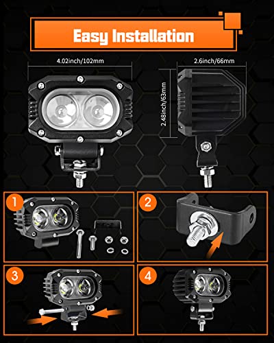 UNI-SHINE 2pcs 4 Inch LED Pod Lights, Off-Road Flood & Driving Cube Lights for Motorcycle, Truck, ATV, UTV, SUV, Boat - color: White Flood