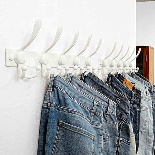 Dseap Coat Rack Wall Mount, Heavy Duty 12-Gauge Base vs Flimsy 1mm, Double-Thick Solid Anti-Snap Hooks, 16” Stud-Mount, Stainless Steel Hanger for Clothes Hat Entryway Closet Mudroom, White - color: White, size: L=17" (1pcs)
