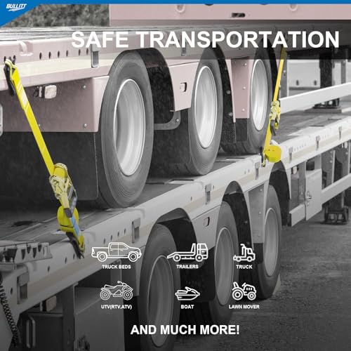 Bullitt Heavy Duty Ratchet Straps,2PCS 2"*27' Tie Down Straps-10,000lb Break Strength with J Hooks Iron Handles for Moving, Securing Motorcycles/Cargo/Car Roof/Household-Yellow