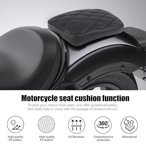 Motorcycle Pillion Passenger Pad Seat, Black Rhombus Pattern Leather Pillion Pad w/ 8 Suction Cup Rear Passenger Seat Compatible with Harley Custom Bikes and More - size: Rhombus Pattern