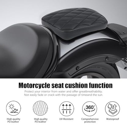 Motorcycle Pillion Passenger Pad Seat, Black Rhombus Pattern Leather Pillion Pad w/ 8 Suction Cup Rear Passenger Seat Compatible with Harley Custom Bikes and More - size: Rhombus Pattern