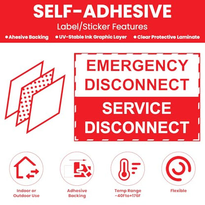 LEIFIDE 50 Pack NEC Compliant Emergency Disconnect Sticker 5"x 3.5" Emergency Disconnect Service Warning Sticker Shut Off Sign UV-Resistant Electric Panel Labels Vinyl Waterproof for Indoor Outdoor