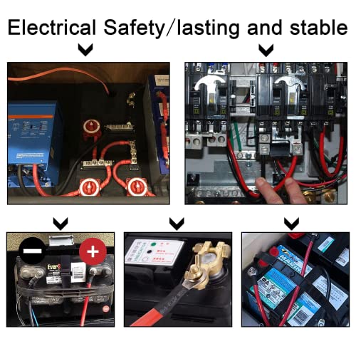 Solar Battery Cables 10 Gauge Power Inverter Cables with 3/8" Ring Terminals 10AWG Wire Tinned Copper Tray Extension Cable for Solar,RV,Auto Car,Boat (1M) - color: 1M
