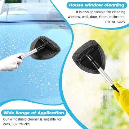 Potchen 8 Pcs Car Windshield Cleaner Tool Kit with Extendable Handle, Microfiber Towel Pads, Brush, Empty Spray Bottle for Auto Glass Wiper Suvs Rvs & Home Windows(Grey) - color: Grey