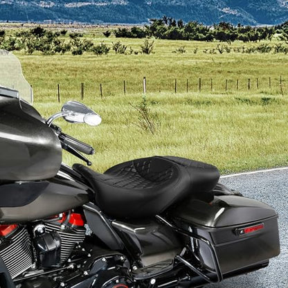 C.C. RIDER Driver Passenger Seat, Hammock Seat Fits Harley Touring Road King Street Glide Road Glide Electra Glide FLHR FLHX FLTRX 2009-2023, Extended Reach - color: Black 03