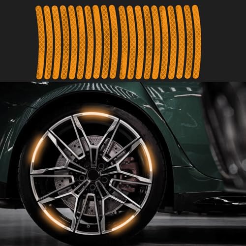 20PCS Reflective Car Wheel Decorative Stripe Stickers, Wheel Rim Decal, Car Wheel Night Safety Warning Stickers, Car Exterior Accessories Wheel Rim Tape Universal for Most Vehicles (Orange) - color: Orange