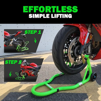 MOTO4U Motorcycle Stand,880lbs Motorcycle Stands Front and Rear with 4 Adjustable Swingarm Spool,Heavy Duty Front Rear Wheels Lift Combo,Paddock Stands Dual bolt Universal Fit for Most Sport Bike