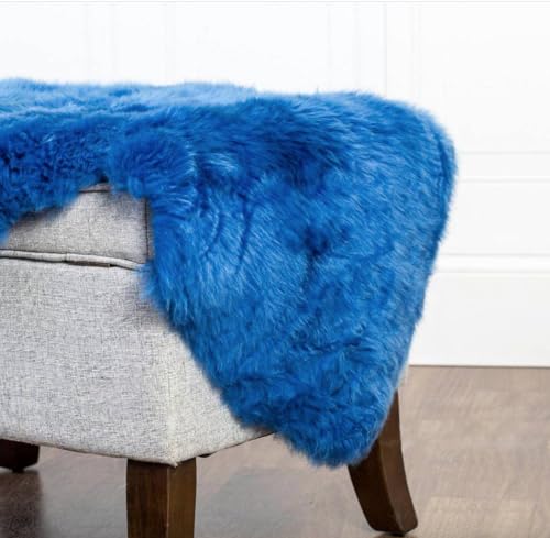HUAHOO Premium Genuine Sheepskin Rug Real Australia Sheepskin Natural Lambskin Fur Area Rug Seat Covers for Kids Bedroom Sofa Chair Cover Pets Dogs Mat Double Pelt/2' x 3' Blue - color: Blue, size: Single Pelt/2 ft x 3 ft