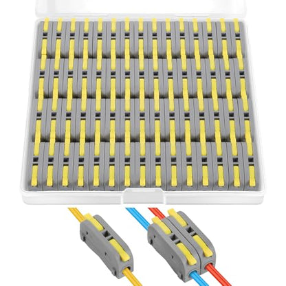 XHF 60 Pcs Yellow Conductor Compact Connectors Lever Nuts, Electrical Wire Terminals for Any Circuit Inline Splices 28-12 AWG (SPL-1) - color: Yellow
